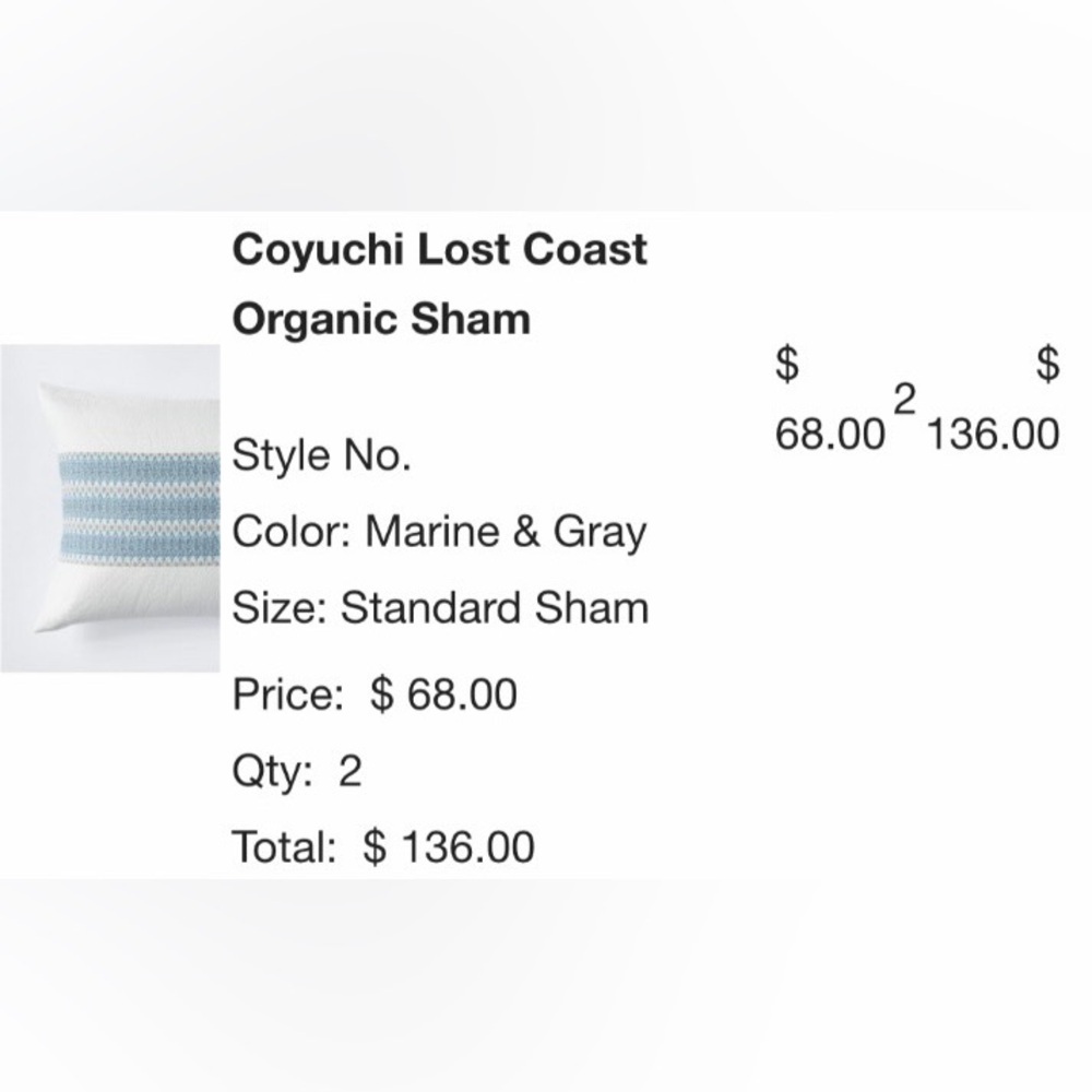 RARE 🎸COYUCHI NWT LOST COAST DECORATIVE ORGANIC PILLOW COVERS (2)— Standard
